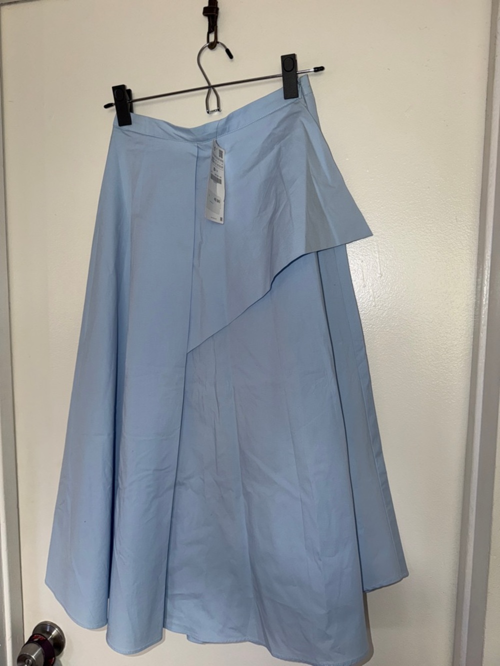 Zara Light Blue Asymmetric Midi Skirt with Overlay